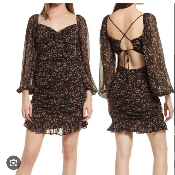All in Favor Dresses & Skirts - All in Favor Black and Brown LongPuff Sleeve MiniDress Size Small